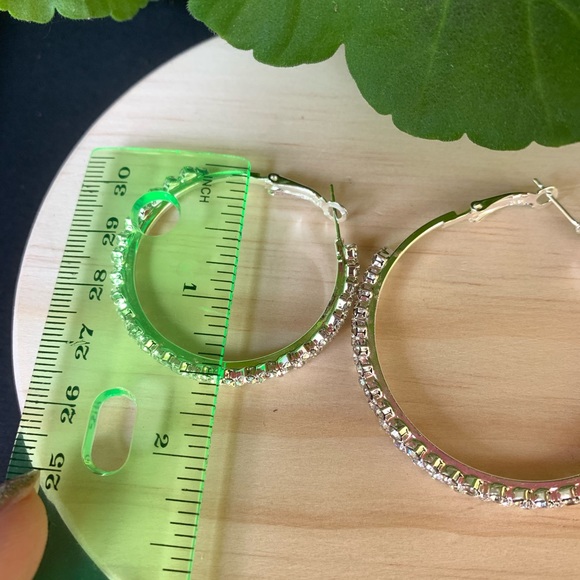 Big Silver Crystal Hoop Earrings - Picture 6 of 8